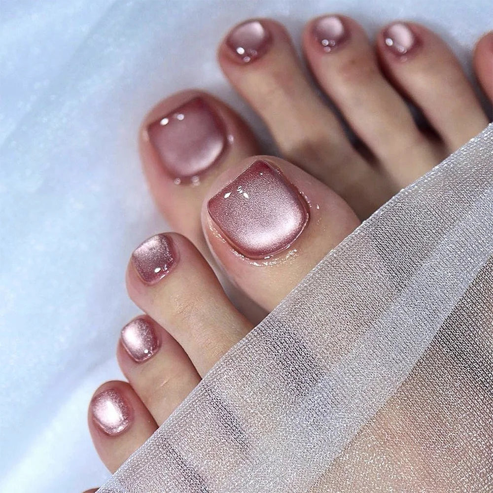 Wholesale 30PCS French Square Toe Nails Tips for Feet Luxury Cat Eye Wearable Feet Acrylic Press on Toe Nails for Nail Art Salon