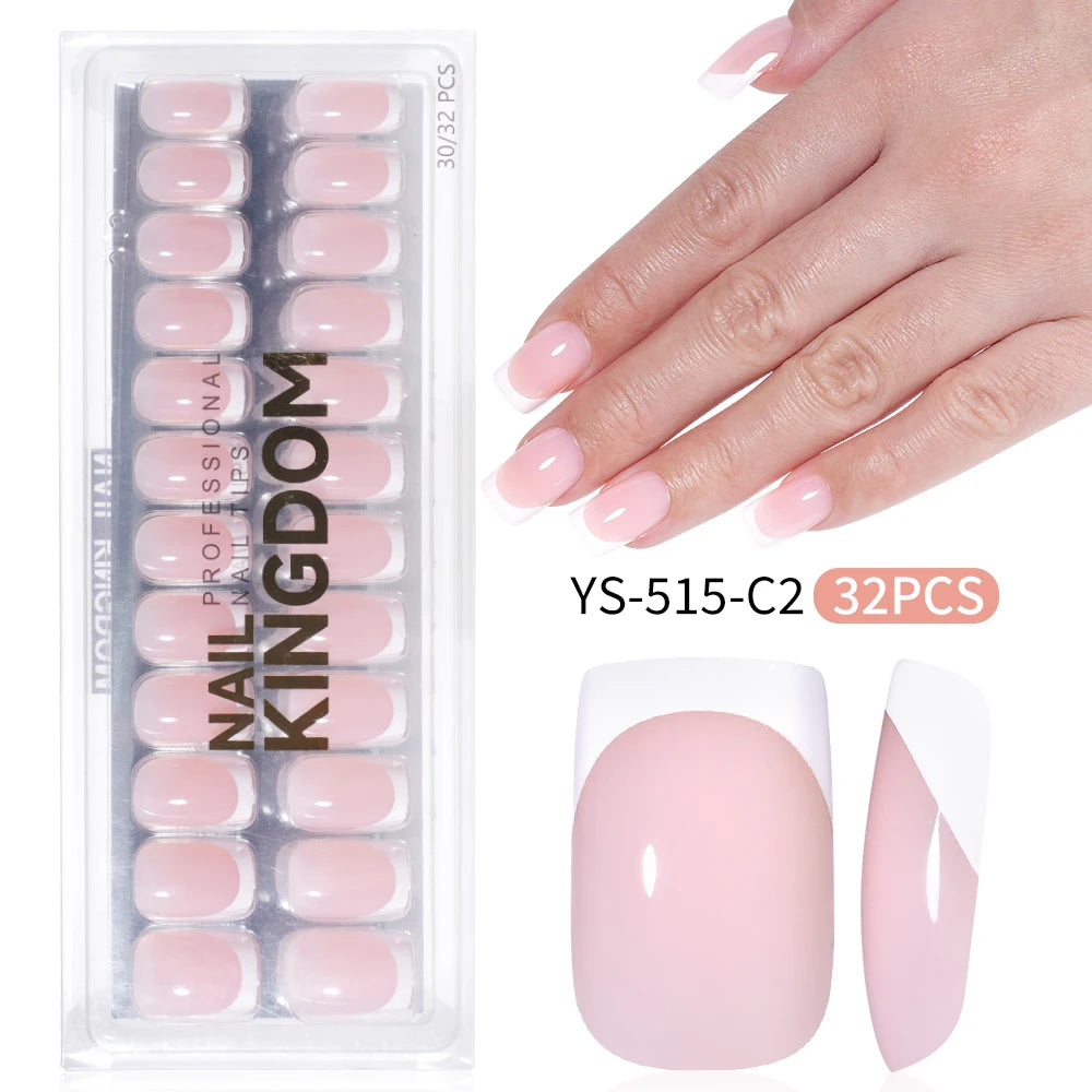 Wholesale Private Label 32pcs French False Nails Soft Gel X Nail Tips Full Cover Nude Pink Nails Press on French Tip