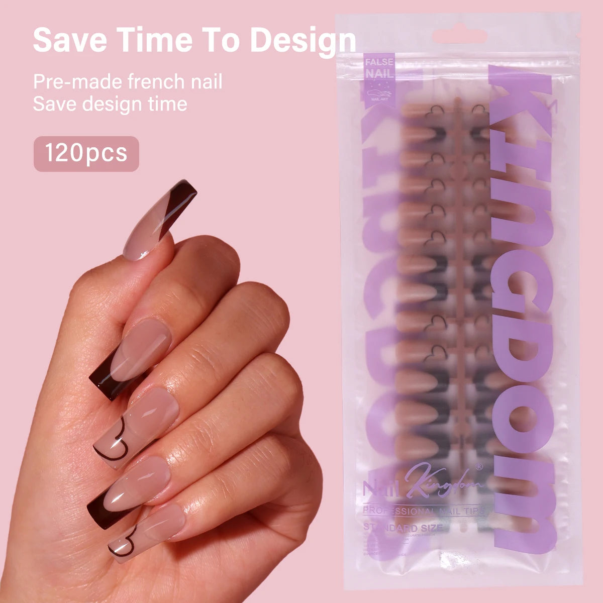 Factory Wholesales French False Matte Nails 120 Pcs Traceless Medium Square Soft Gel French Press on Nail for Nail Art Salon