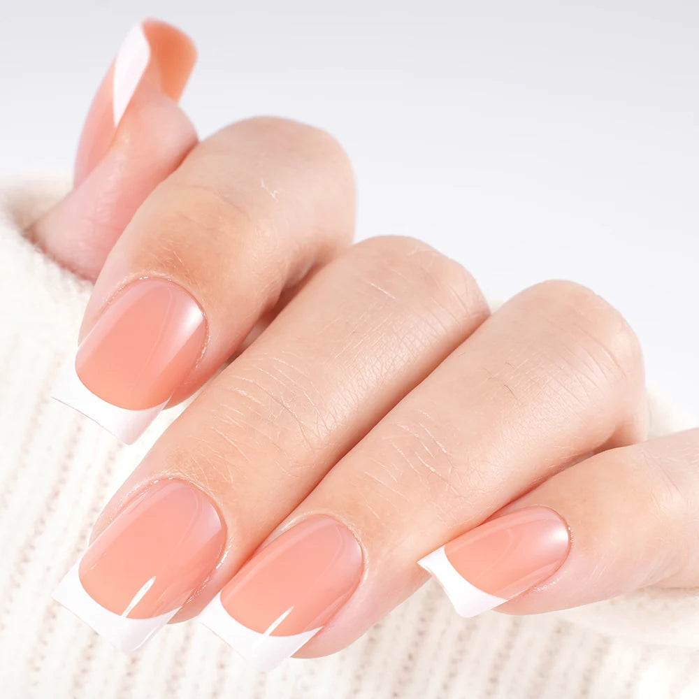 Wholesale Private Label 32pcs French False Nails Soft Gel X Nail Tips Full Cover Nude Pink Nails Press on French Tip