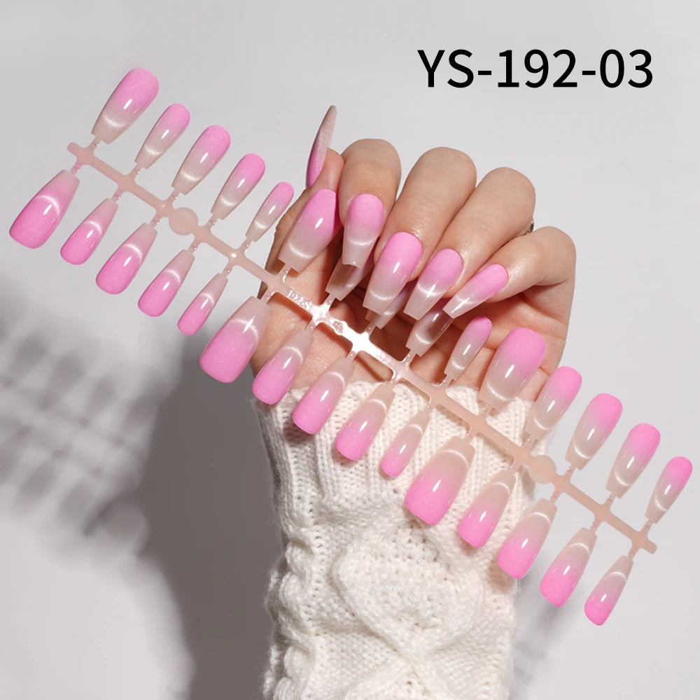Wholesale New 30Pcs Glitter Luxury Handmade Crescent Cat Eye Nail Tips French Soft Gel Nail Art Kits False Press on Nails Set