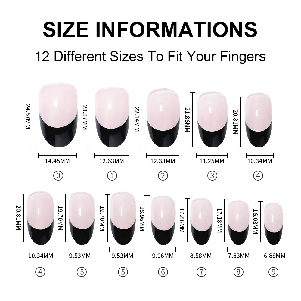 Custom 24PCS French Nails Press on Nude Color Handmade Short Round Acrylic Press on Nails French Black Tip