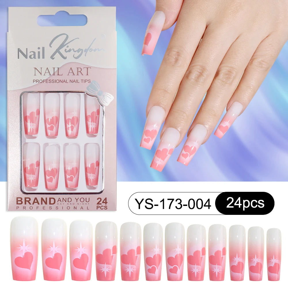Wholesale Custom 24pcs Reusable Handmade Long Square Luxury French Tip Press on Nails for Nails Supplies Salon with Nail Tools
