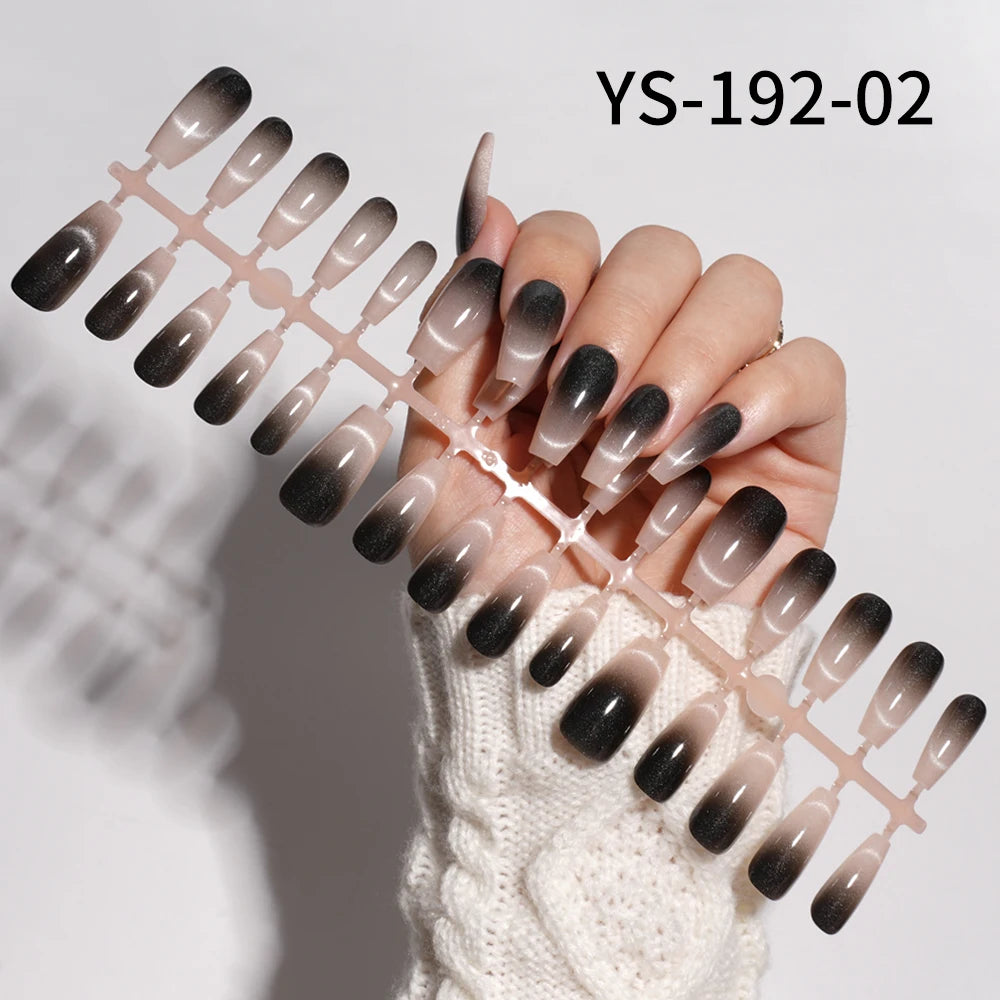 Wholesale New 30Pcs Glitter Luxury Handmade Crescent Cat Eye Nail Tips French Soft Gel Nail Art Kits False Press on Nails Set
