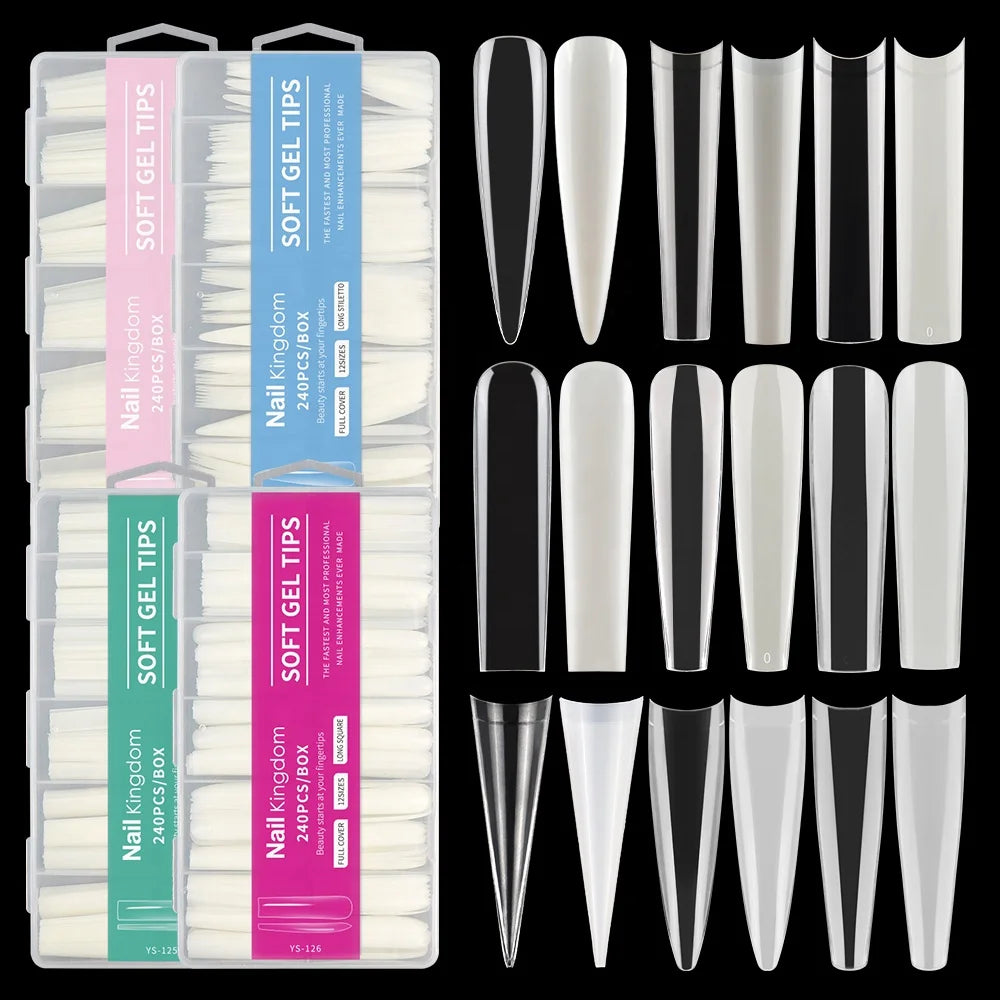 Super Long XXXL Nail Tips Clear False Nail French Non C Curve Xxl Square Stiletto Coffin Tapered Square Soft Gel Nail Tips