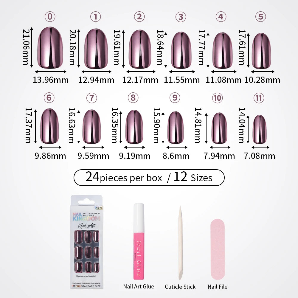 Custom Private Label 24pcs Short Round Solid Color Glittery Mirror False Nails Matte or Mirror Effect Press on Nails Set