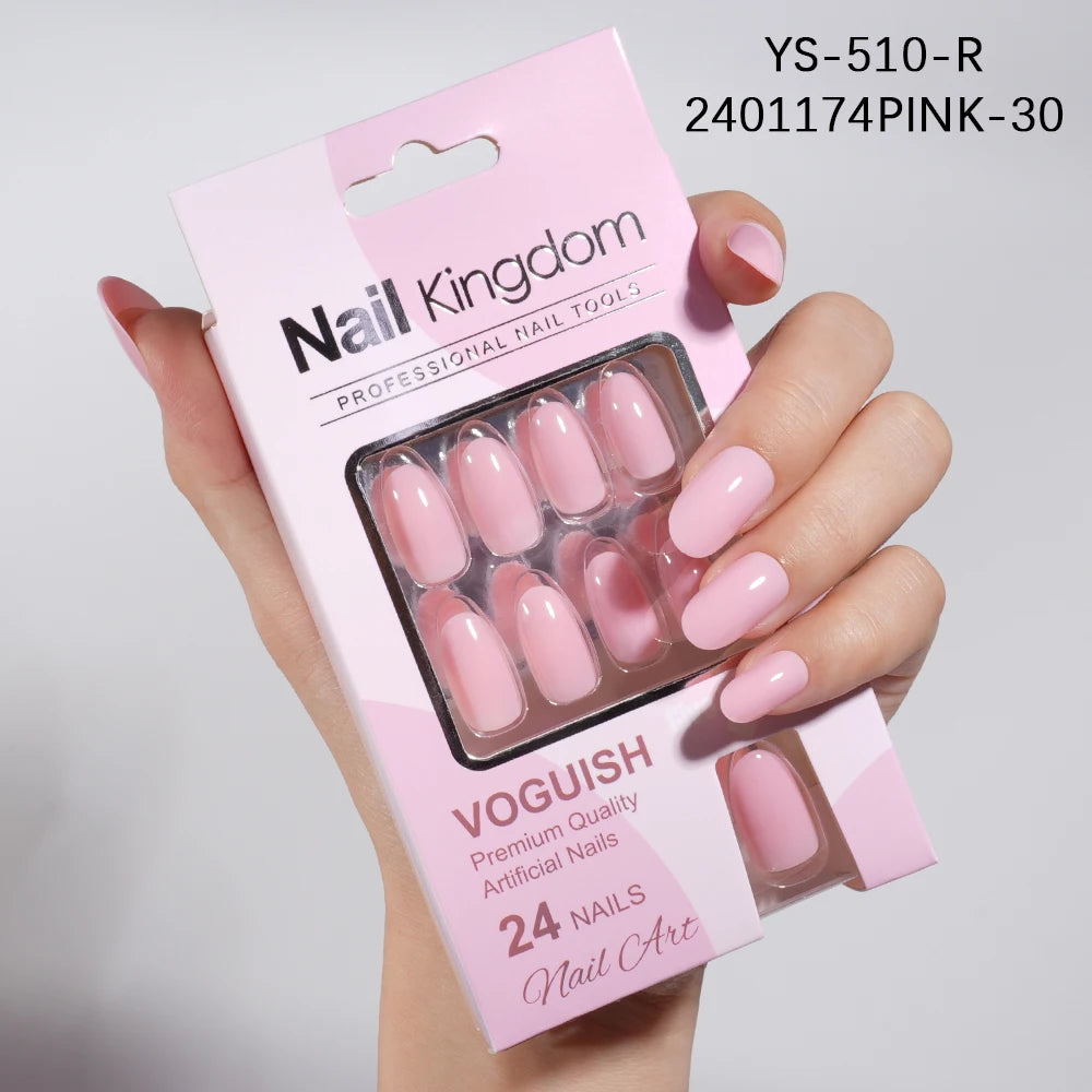 Wholesale 24pcs/box Short Nails Natural Decorated Artificial Fingernails Reusable Solid Color Press on Nails with Try on Window