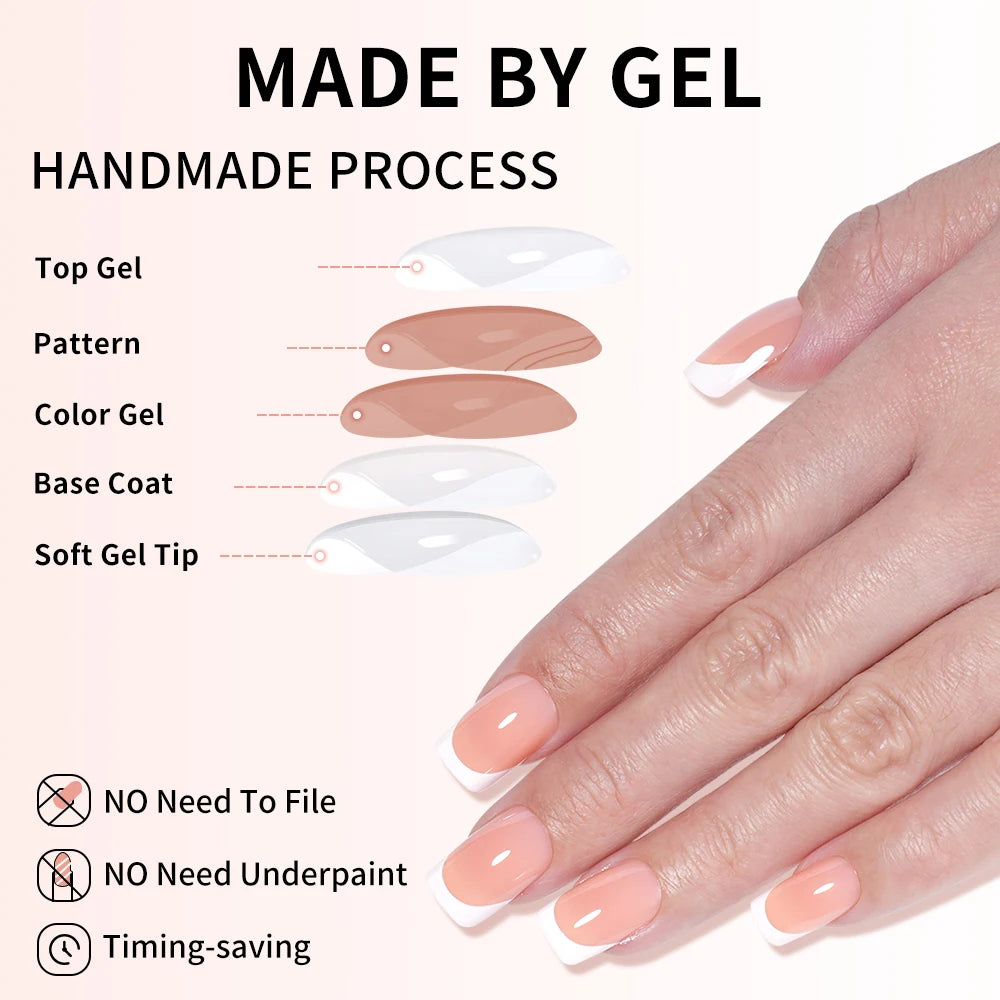 Wholesale Private Label 32pcs French False Nails Soft Gel X Nail Tips Full Cover Nude Pink Nails Press on French Tip