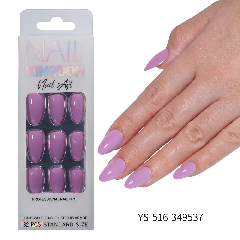 Nail Factory Custom 32pcs/30pcs Handmade Gel Nails Press on Full Cover Solid Color Aurora Glitter Almond Press on Nail Tips
