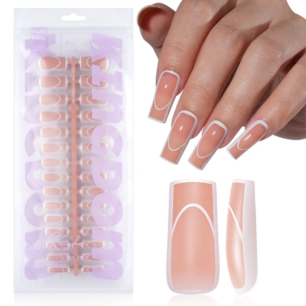 120PCS/Bag French Artificial Fingernails Custom Logo Nude Color Full Cover Long Square False Nails French Press on Nails
