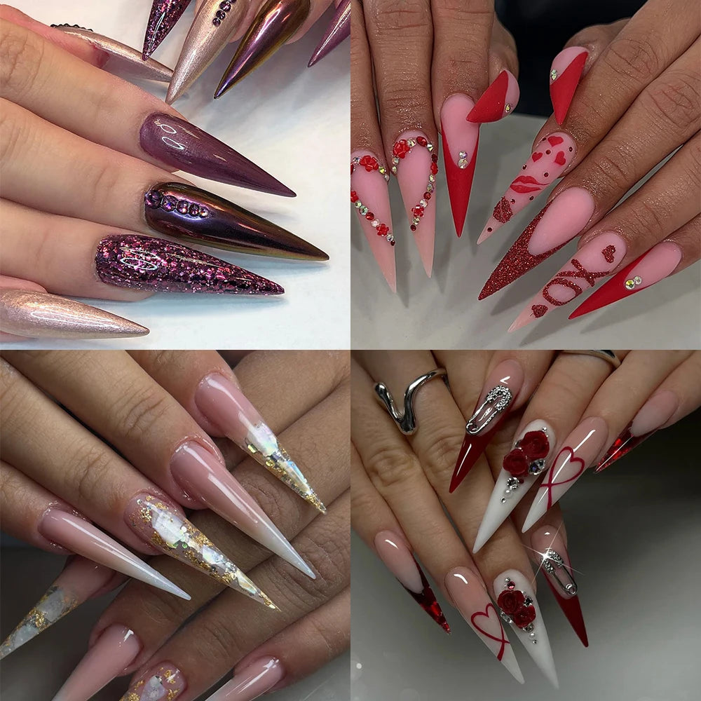 Wholesale Extra Long 504pcs Stiletto Nail Tips Long Pointed Nail Extensions for Finger Nature Clear Half Cover Manicure Design