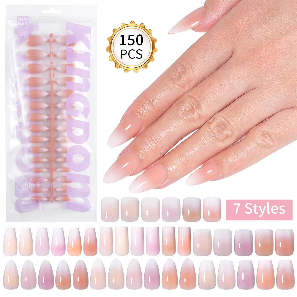 Wholesaler Private Label 150Pcs Nude Pink Gradient Fake Nails Press on Short Square Almond Ombre Press on Nails