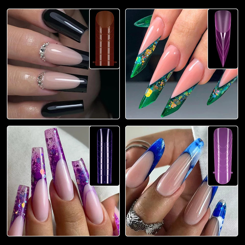Custom Logo 294pcs Quick Building Dual Forms Nails Tips Nail Mold Set Mixed Color French Plastic Nail Extension Forms Set