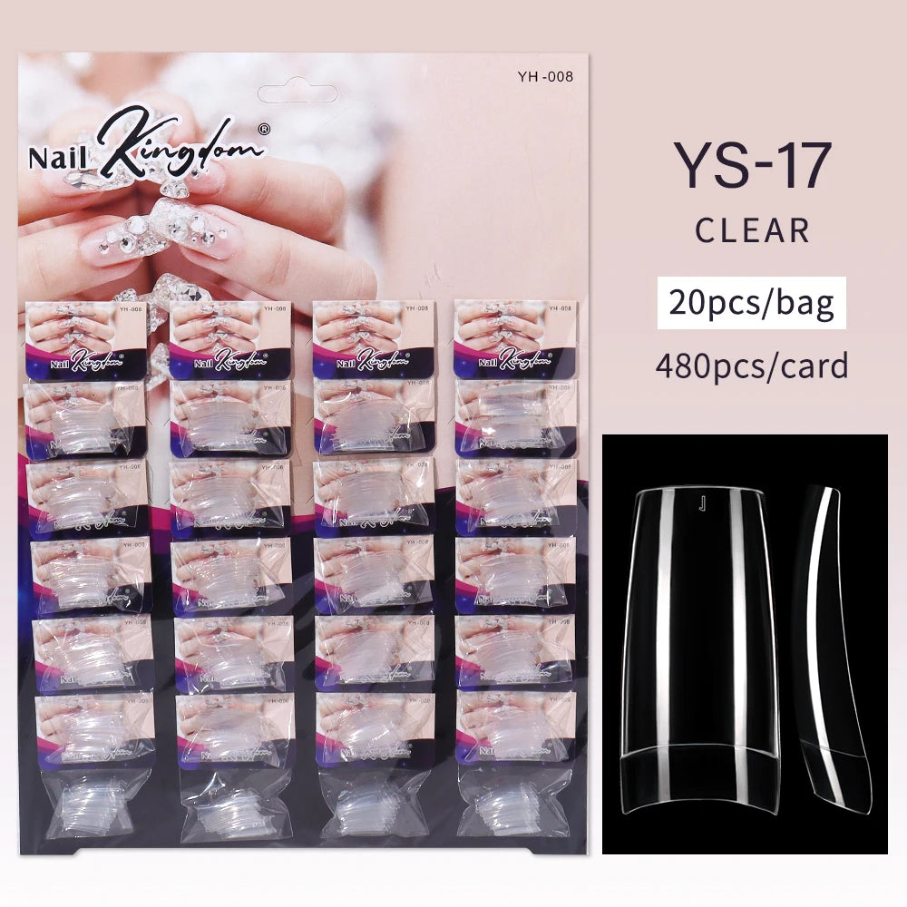 Nail Kingdom 480pcs 24Bags/Set Nail Tips Solid Color Clear Coffin/Square/Almond Full Cover Nail Tips False Nail Wholesale