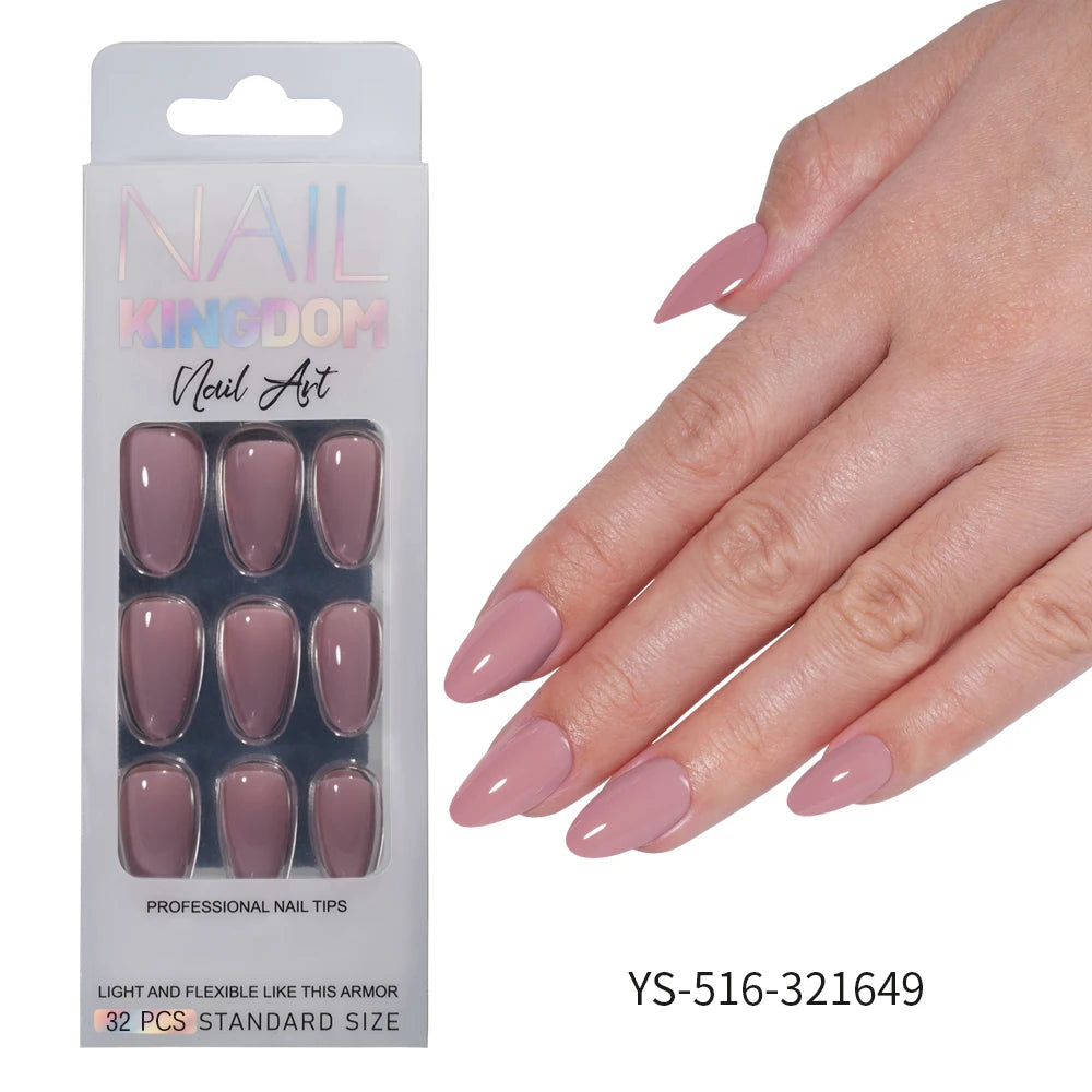 Nail Factory Custom 32pcs/30pcs Handmade Gel Nails Press on Full Cover Solid Color Aurora Glitter Almond Press on Nail Tips