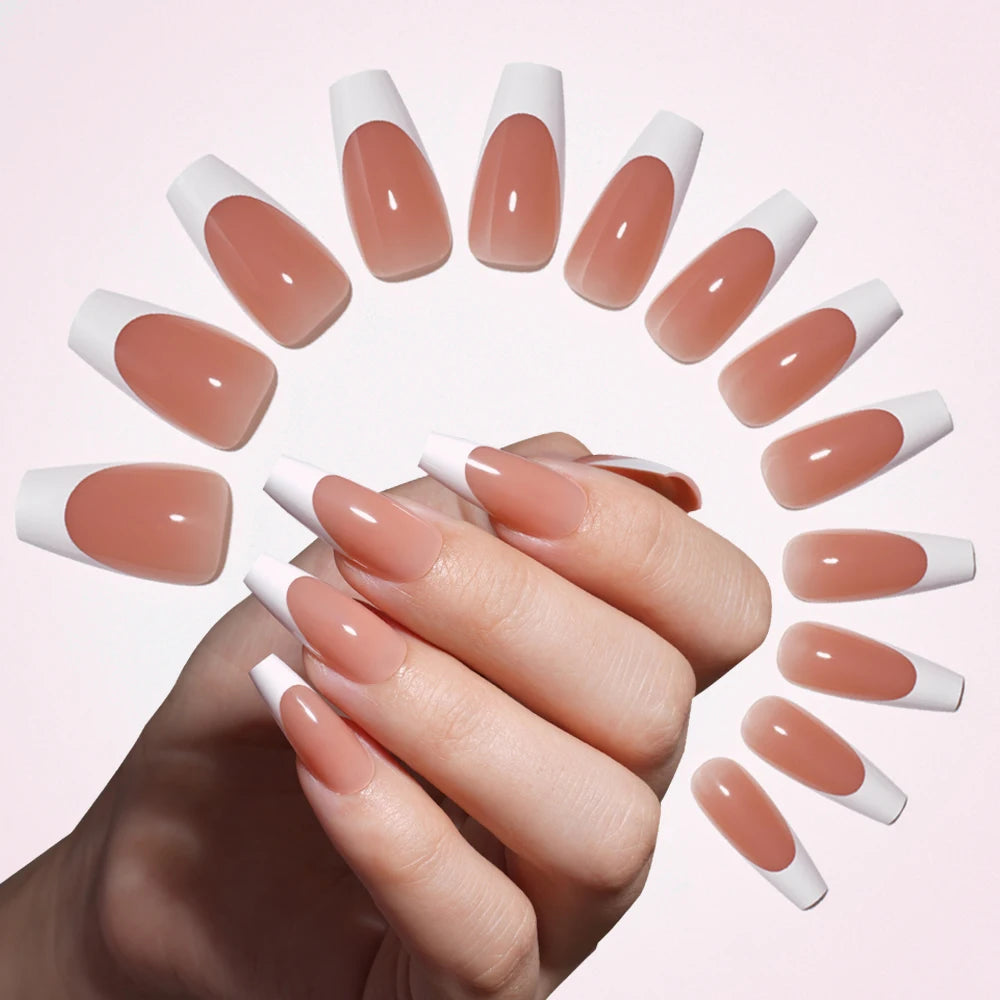 30pcs/box French Gel Nails Press on Nails