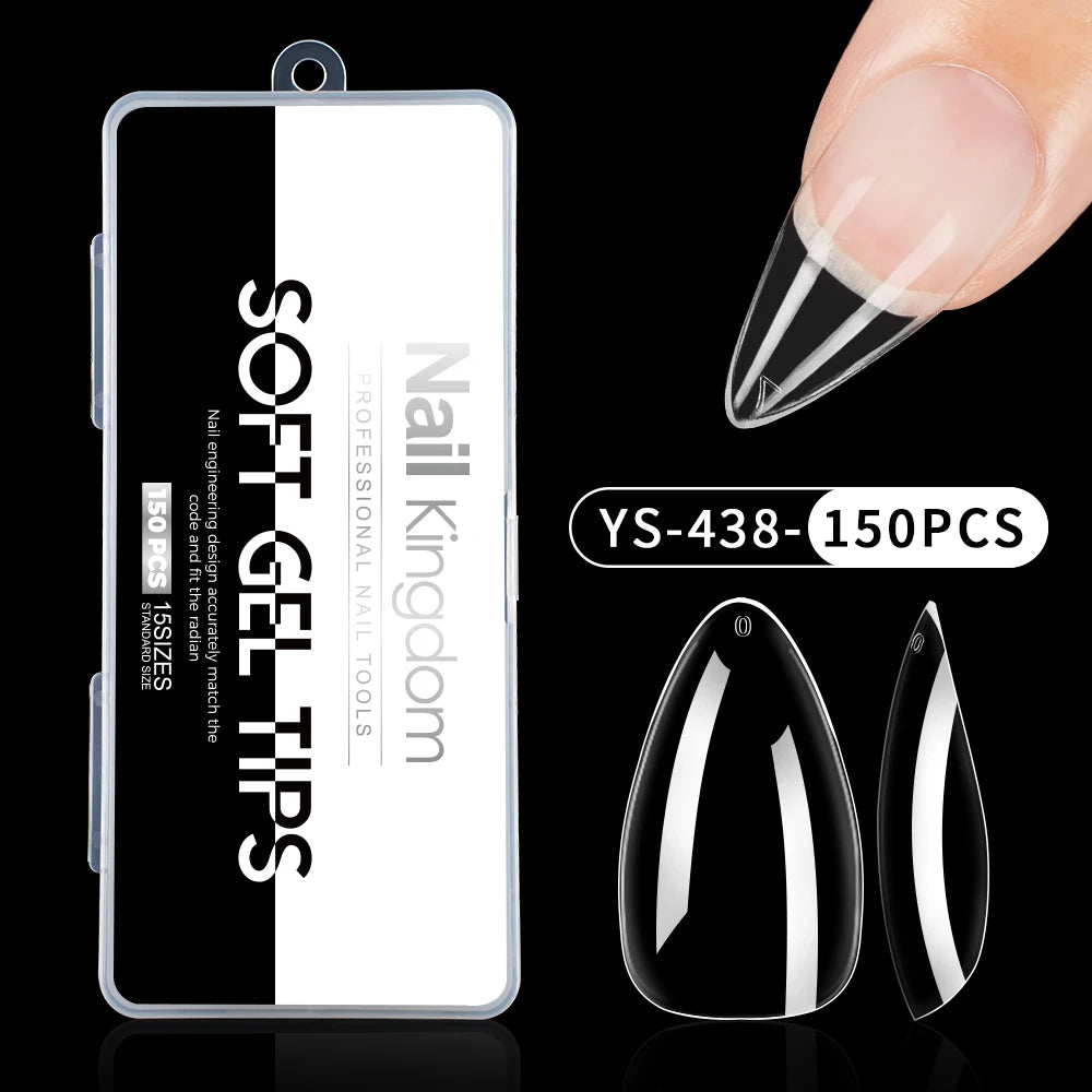 Wholesale False Nail Art Tips 15 Size Full Cover Traceless Transparent Clear Coffin Stiletto Square Almond Soft Gel Nail Tips