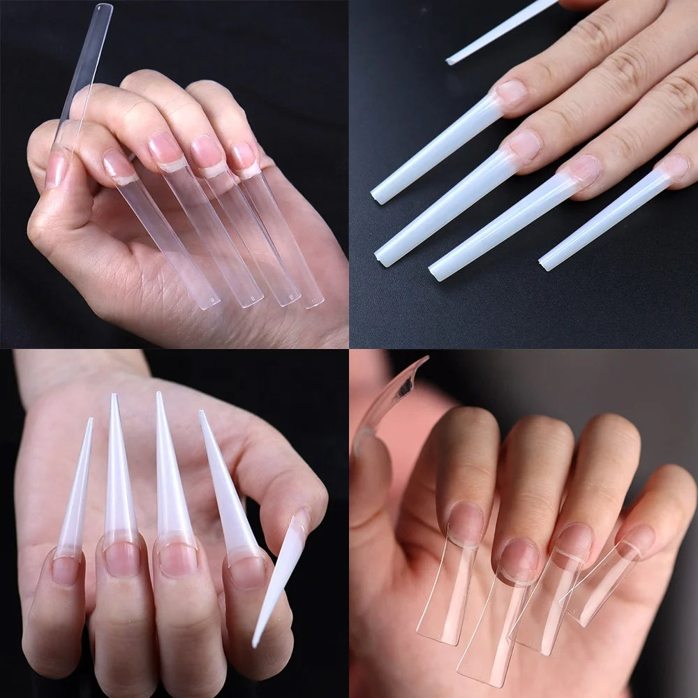 Super Long XXXL Nail Tips Clear False Nail French Non C Curve Xxl Square Stiletto Coffin Tapered Square Soft Gel Nail Tips