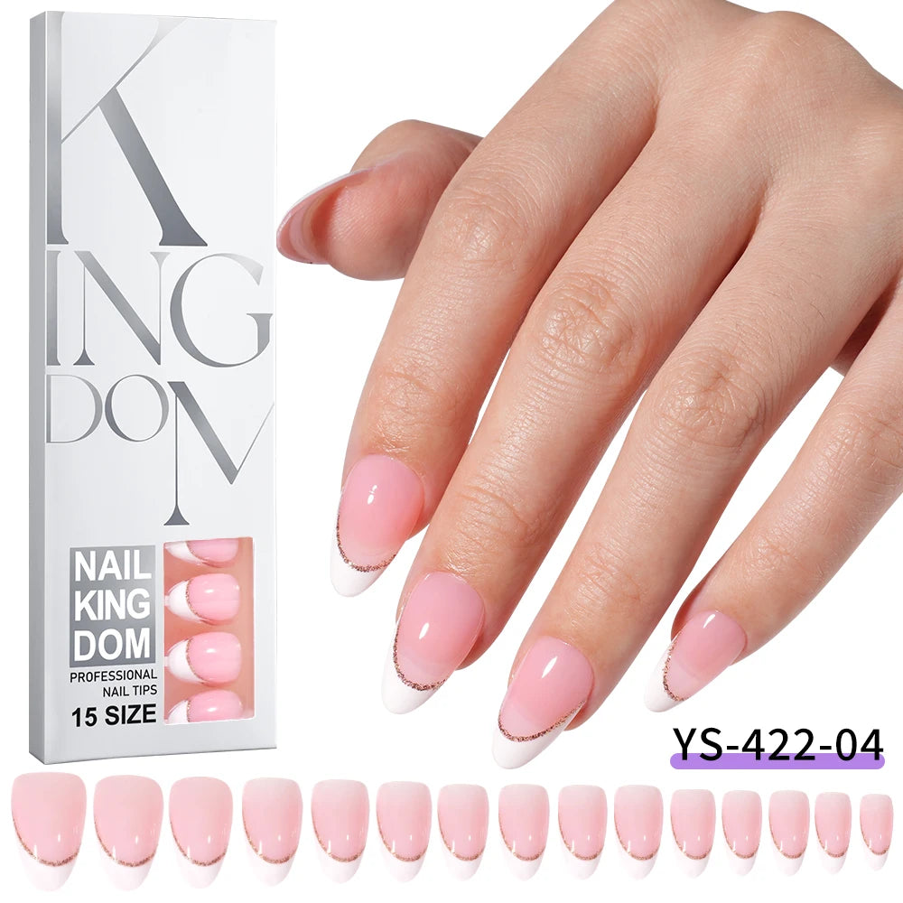 Wholesale OEM 120pcs French Reusable False Nails Ballet Designer Glitter Silver Handmade French Soft Gel Press on Nails Set
