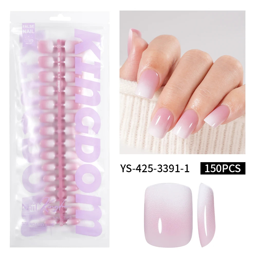 Wholesaler Private Label 150Pcs Nude Pink Gradient Fake Nails Press on Short Square Almond Ombre Press on Nails