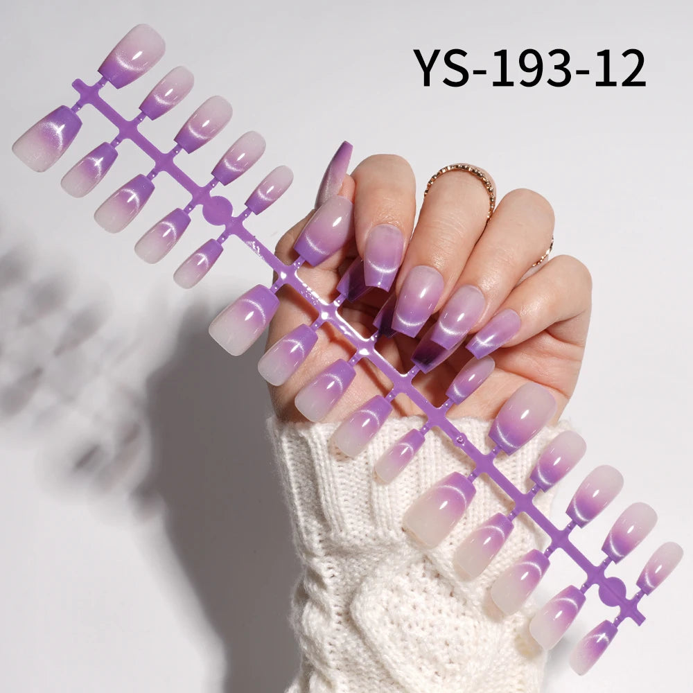 Wholesale New 30Pcs Glitter Luxury Handmade Crescent Cat Eye Nail Tips French Soft Gel Nail Art Kits False Press on Nails Set
