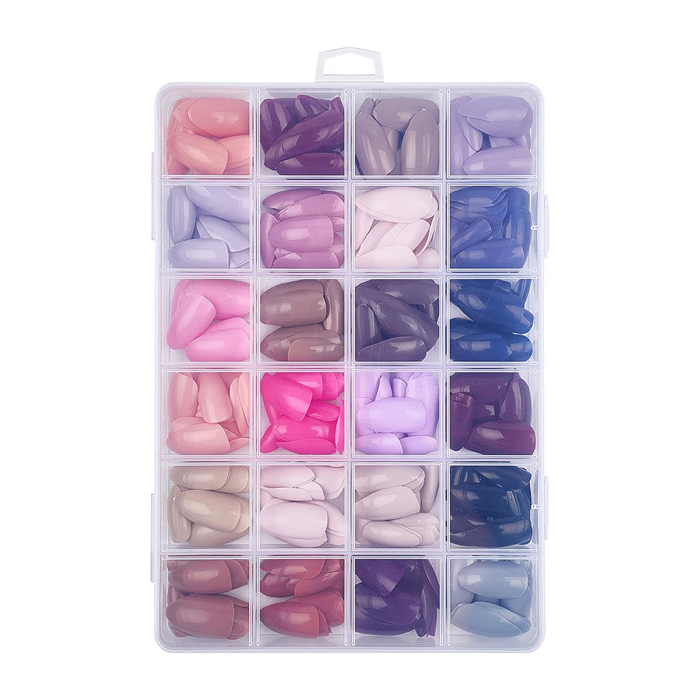 Nail Factory Custom 576pcs Handmade Gel Nails Press on Full Cover 24 Grids Nude Pink Solid Colorful Almond Press on Nail Tips