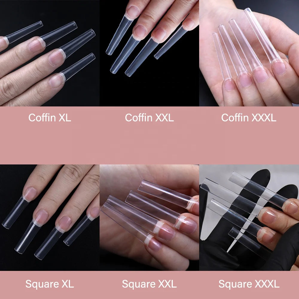 Super Long XXXL Nail Tips Clear False Nail French Non C Curve Xxl Square Stiletto Coffin Tapered Square Soft Gel Nail Tips