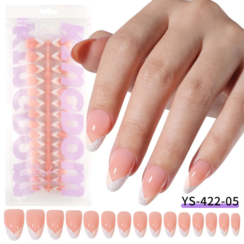 Wholesale OEM 120pcs French Reusable False Nails Ballet Designer Glitter Silver Handmade French Soft Gel Press on Nails Set