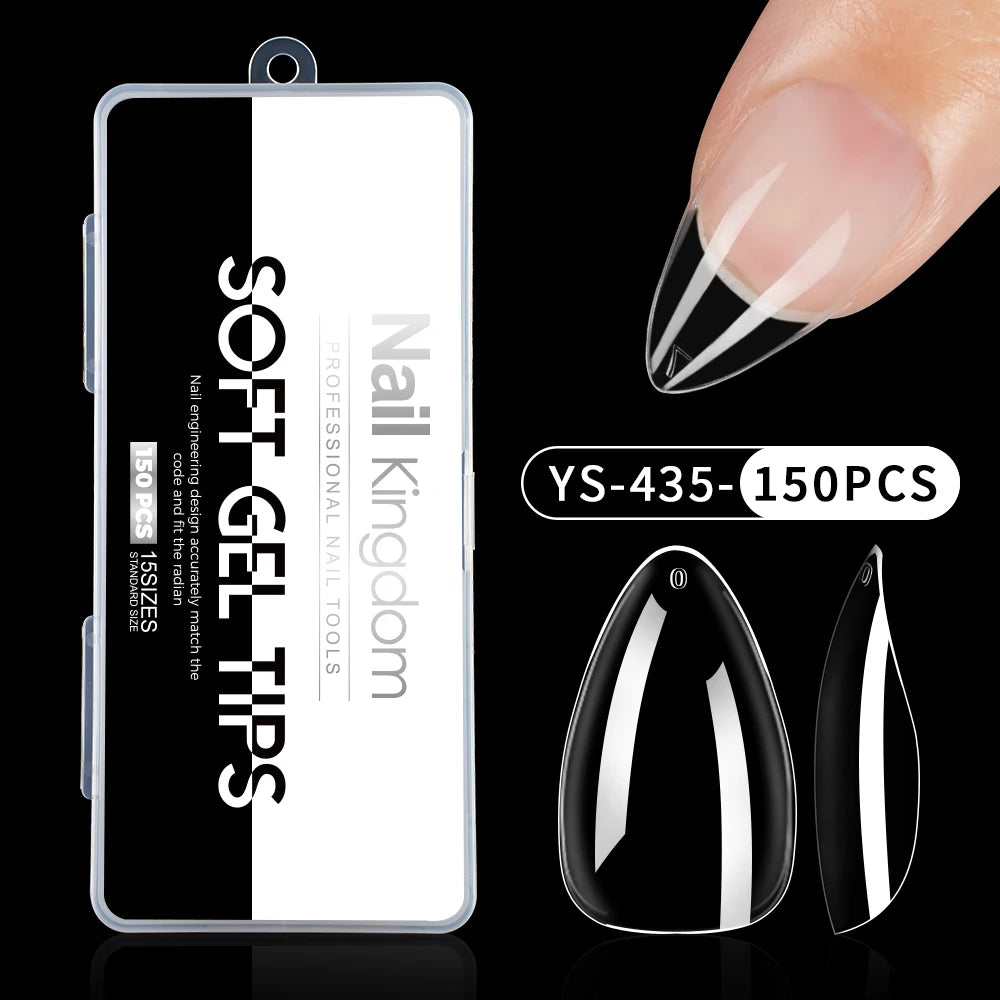 Wholesale False Nail Art Tips 15 Size Full Cover Traceless Transparent Clear Coffin Stiletto Square Almond Soft Gel Nail Tips