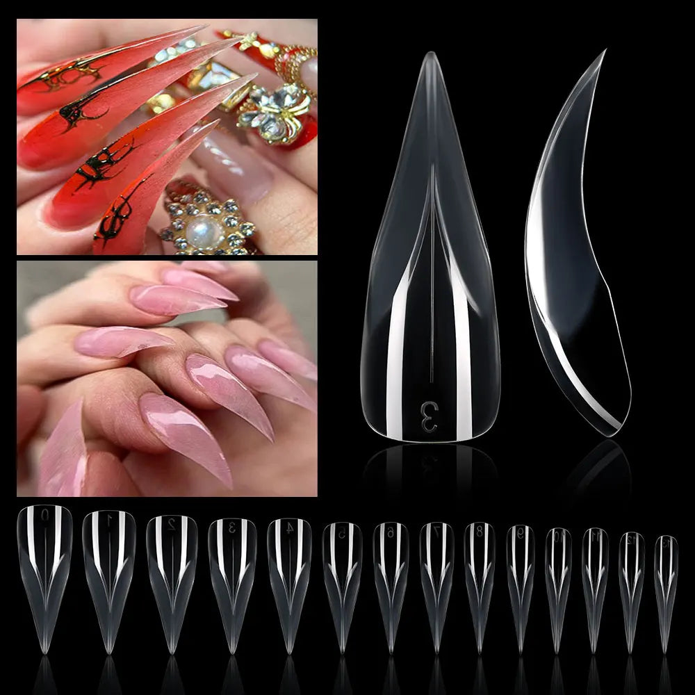 New Wholesale 140Pcs Eagle Claw Nail Mold Tips 14 Size Full Cover Reusable Acrylic Extension Clear Plastic Eagle Claw Nail Form