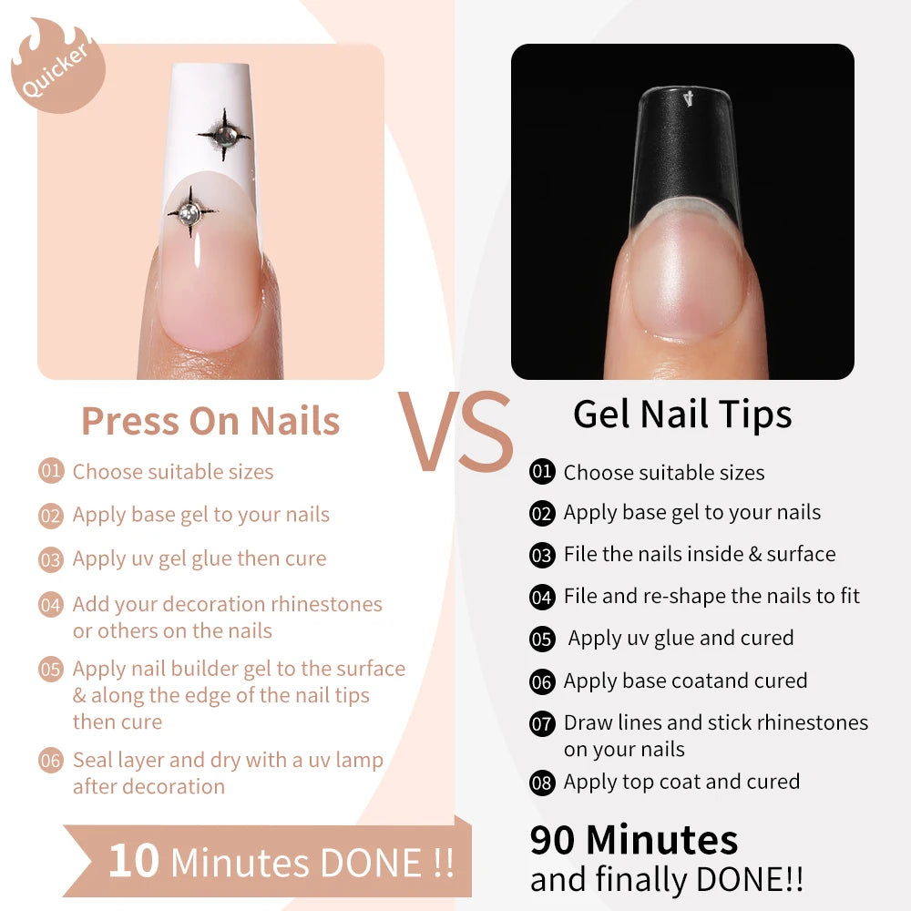Manufacturer Direct Supply 24pcs Luxury Decorated False Nails Long Coffin Handmade 3d Gel Nail Art French Press on Nails