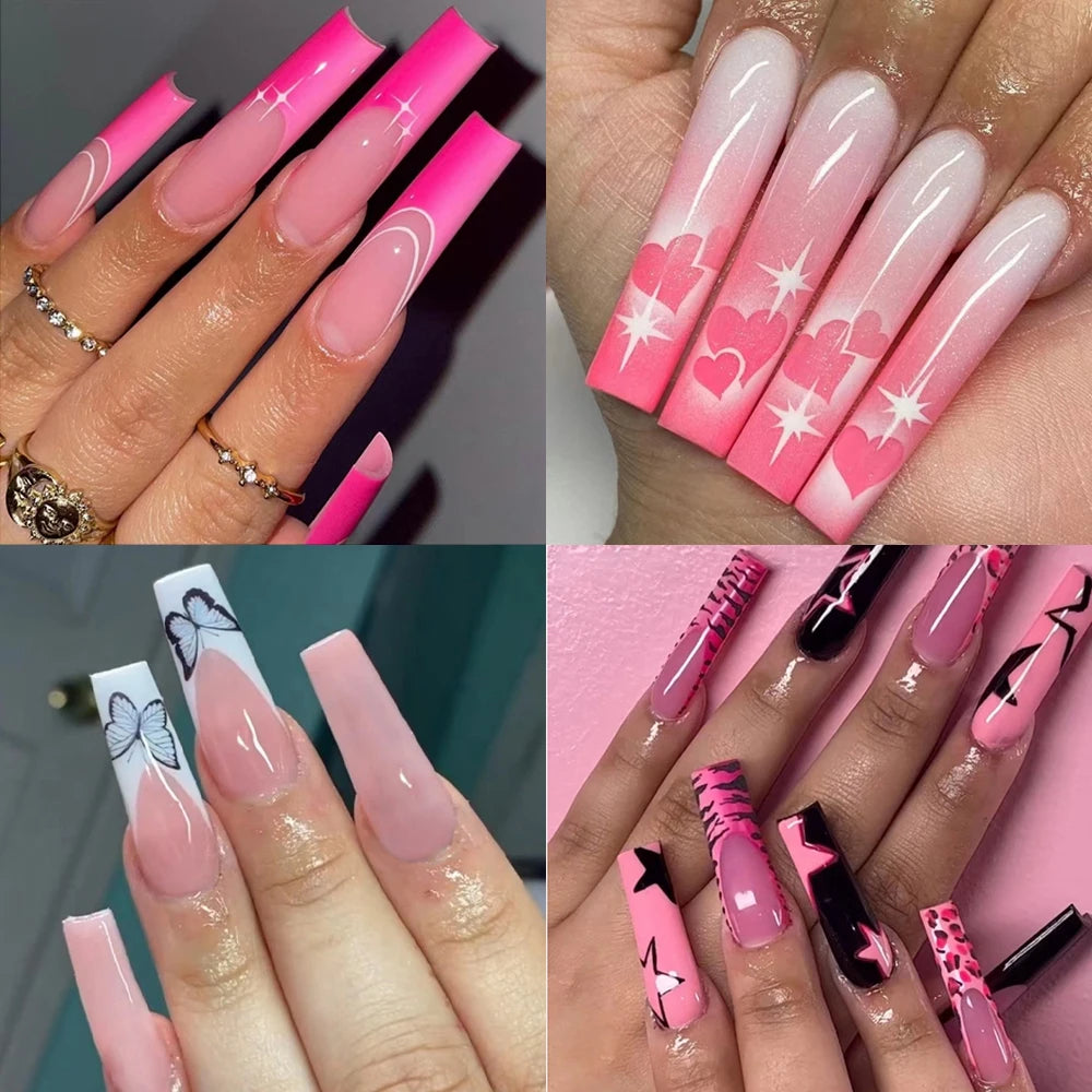 Wholesale Custom 24pcs Reusable Handmade Long Square Luxury French Tip Press on Nails for Nails Supplies Salon with Nail Tools