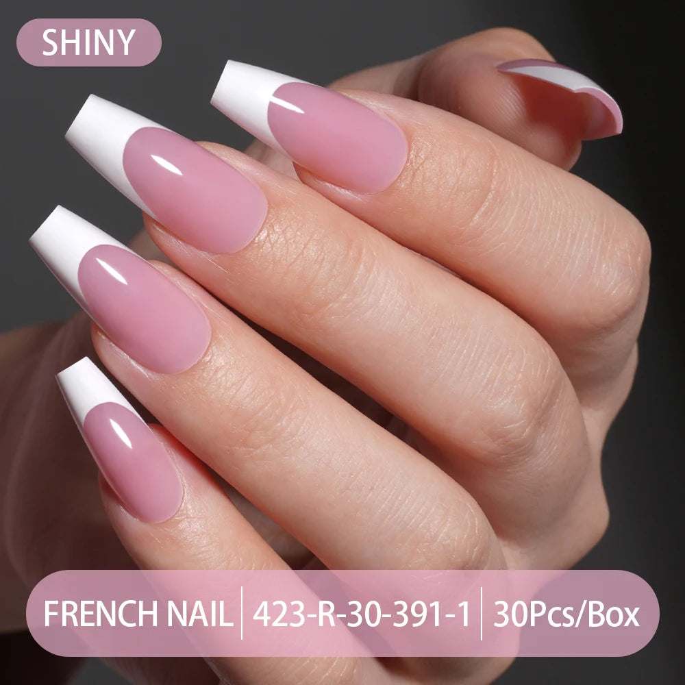 30pcs/box French Gel Nails Press on Nails