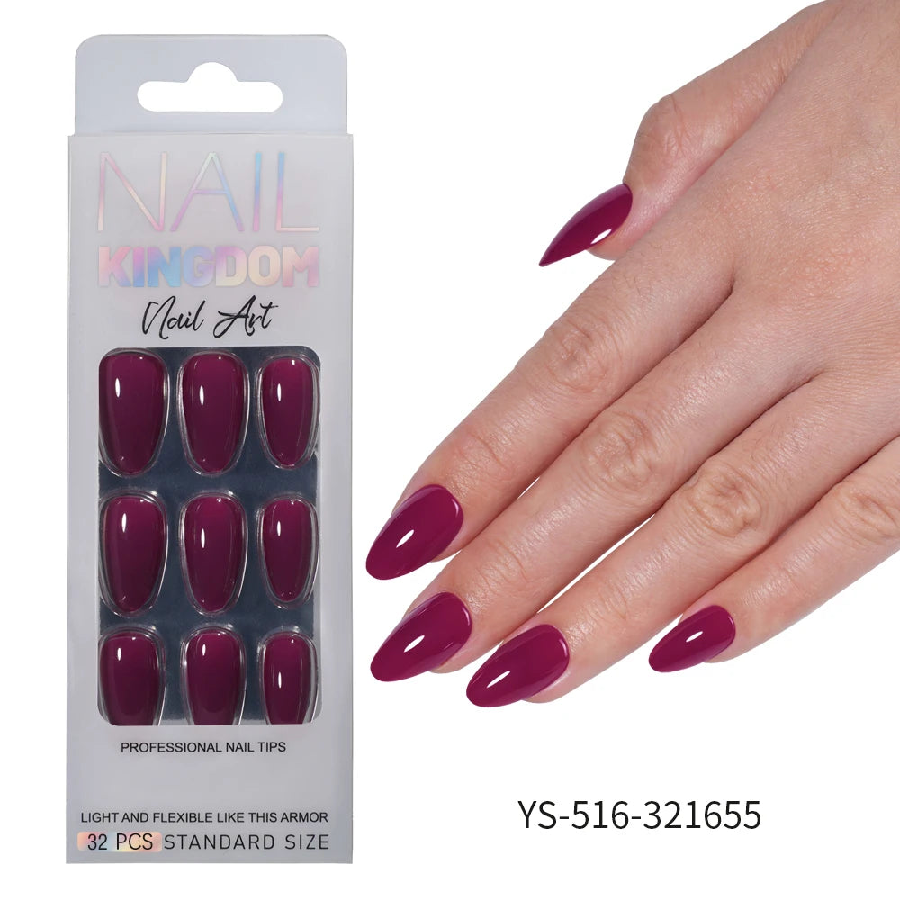 Nail Factory Custom 32pcs/30pcs Handmade Gel Nails Press on Full Cover Solid Color Aurora Glitter Almond Press on Nail Tips