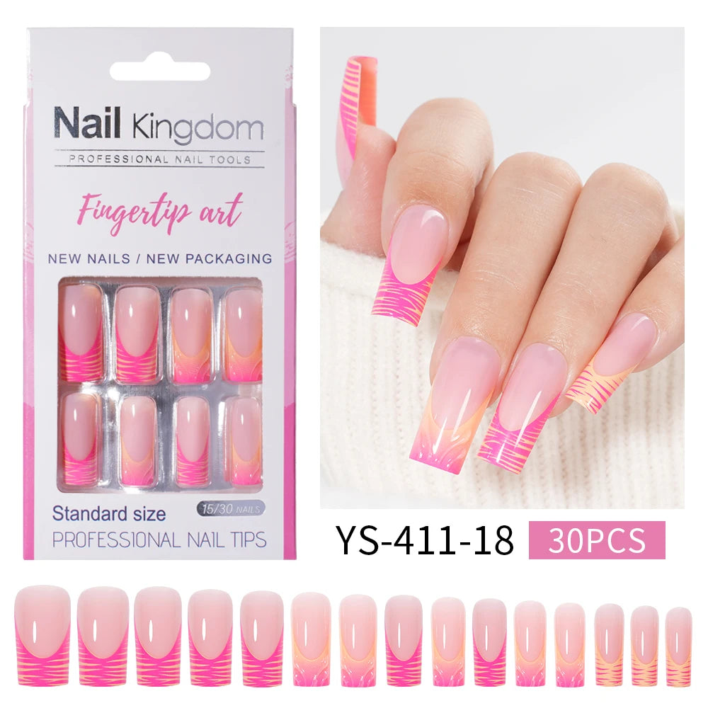 Nail Supplier Custom 30PCS Acrylic Designed Press on Nails Art Handmade Medium Square 3D Flower Gel French Press on Nails