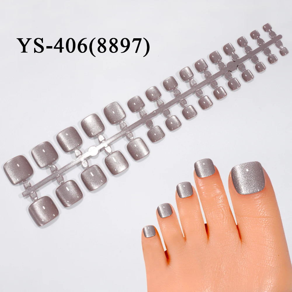 Wholesale 30PCS French Square Toe Nails Tips for Feet Luxury Cat Eye Wearable Feet Acrylic Press on Toe Nails for Nail Art Salon