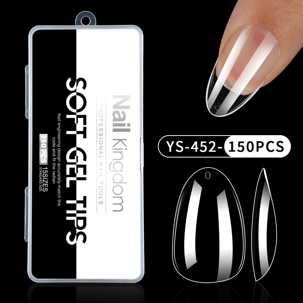 Wholesale False Nail Art Tips 15 Size Full Cover Traceless Transparent Clear Coffin Stiletto Square Almond Soft Gel Nail Tips