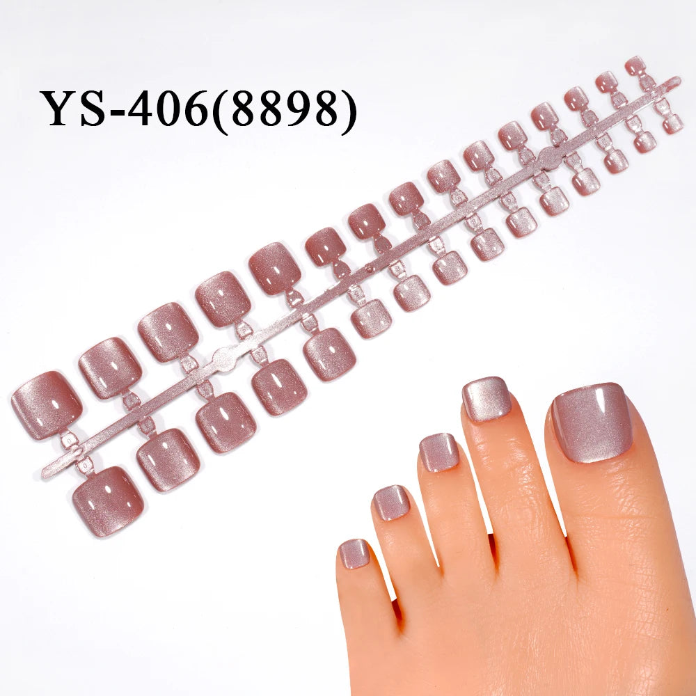 Wholesale 30PCS French Square Toe Nails Tips for Feet Luxury Cat Eye Wearable Feet Acrylic Press on Toe Nails for Nail Art Salon