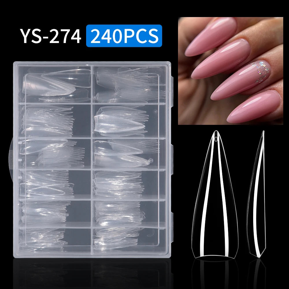 New Hot Sale Half Cover Stiletto Nail Tips Soft Gel Tips Extra Long Short No C Curve Stiletto Nail Tips Box