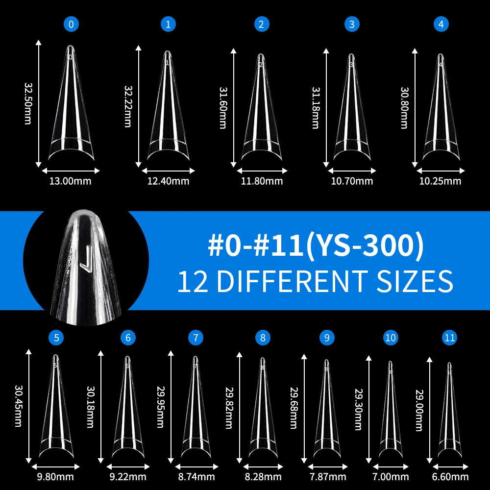 Long Stiletto False Nails 504pcs 12sizes Half Cover Traceless Natural Clear Stiletto Nail Tips
