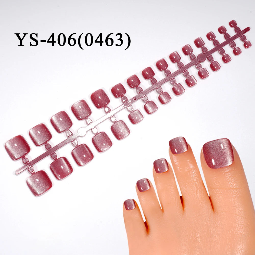 Wholesale 30PCS French Square Toe Nails Tips for Feet Luxury Cat Eye Wearable Feet Acrylic Press on Toe Nails for Nail Art Salon
