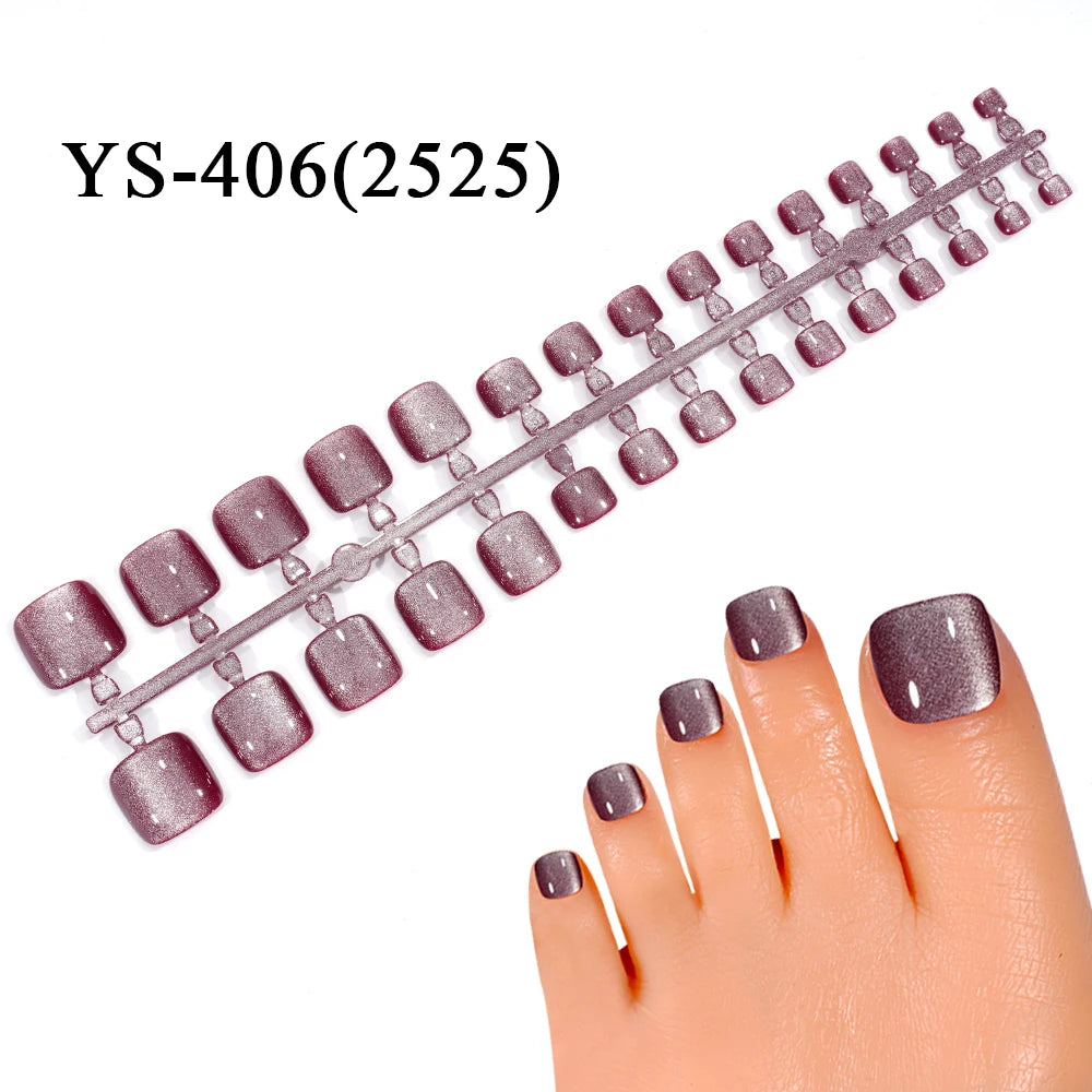 Wholesale 30PCS French Square Toe Nails Tips for Feet Luxury Cat Eye Wearable Feet Acrylic Press on Toe Nails for Nail Art Salon