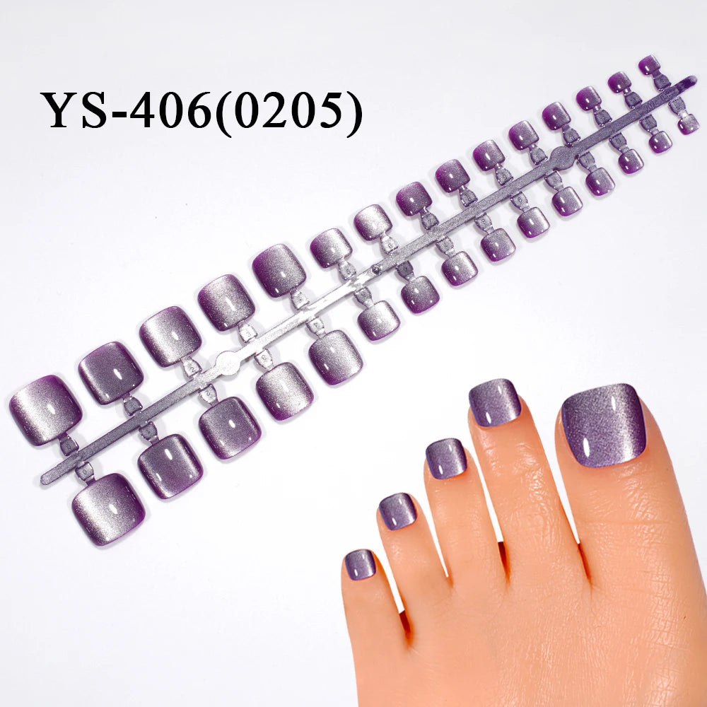 Wholesale 30PCS French Square Toe Nails Tips for Feet Luxury Cat Eye Wearable Feet Acrylic Press on Toe Nails for Nail Art Salon