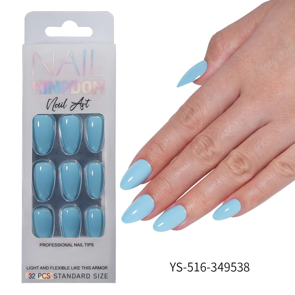 Nail Factory Custom 32pcs/30pcs Handmade Gel Nails Press on Full Cover Solid Color Aurora Glitter Almond Press on Nail Tips