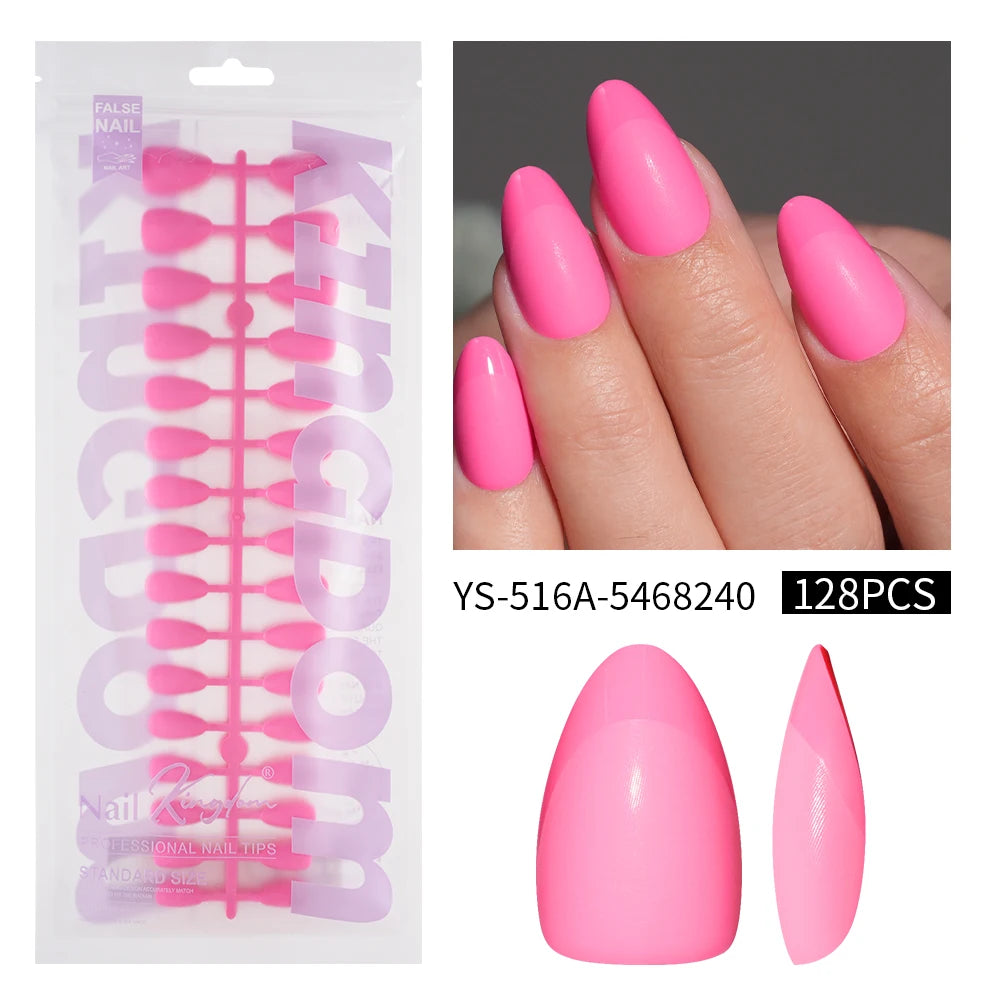 Wholesale 128PCS French Nails Press on Red Black Pink Solid Color Short Almond Half Matte Press on Nails French Glitter Tip