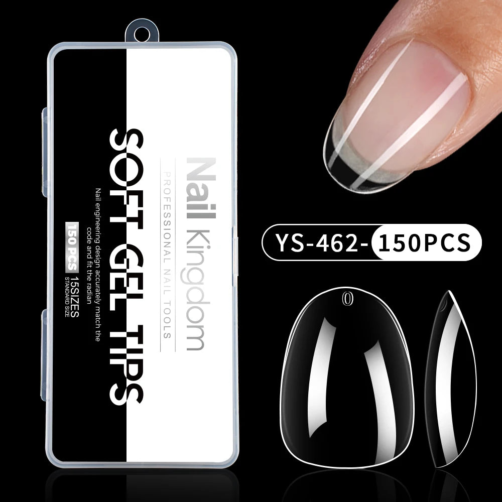 Wholesale False Nail Art Tips 15 Size Full Cover Traceless Transparent Clear Coffin Stiletto Square Almond Soft Gel Nail Tips