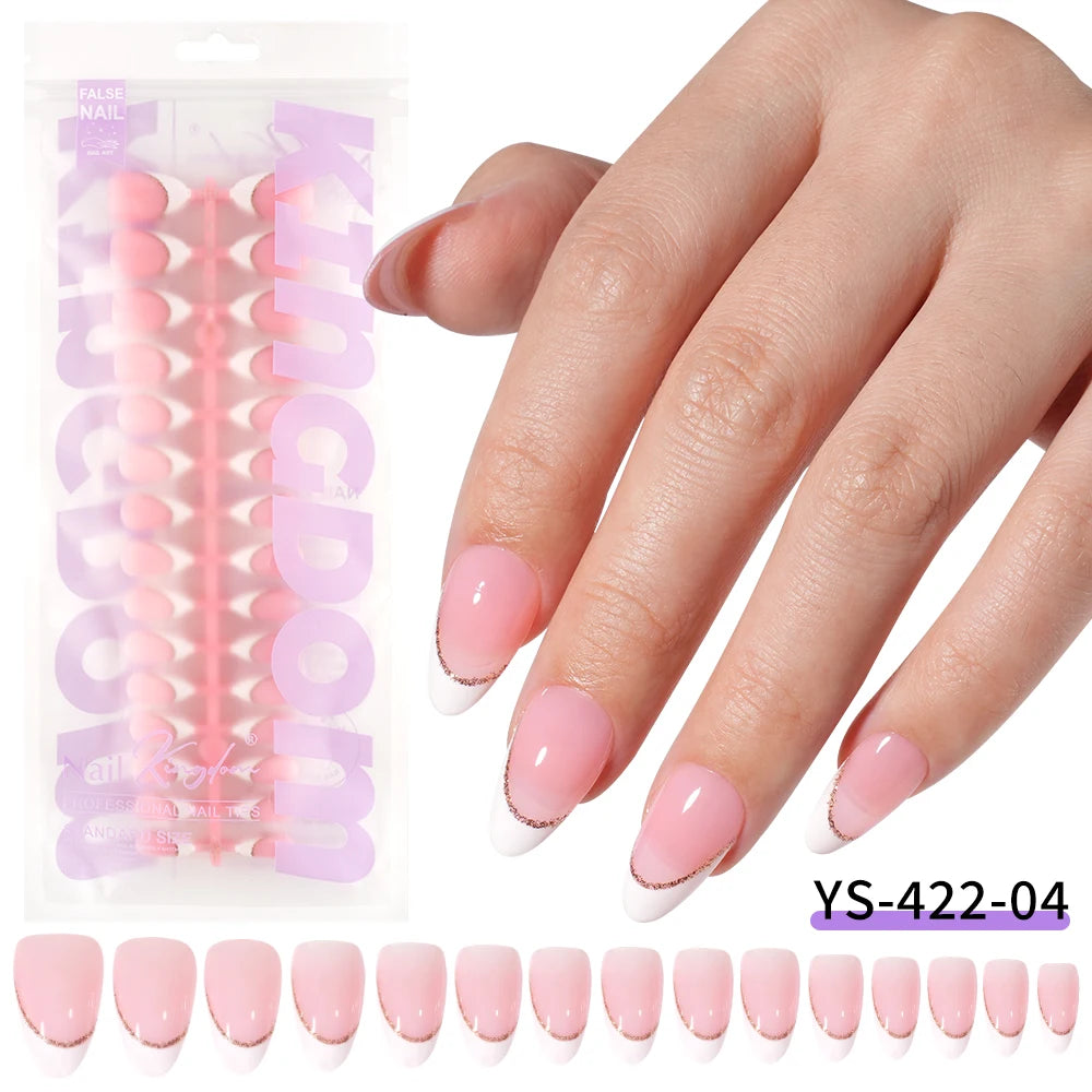 Wholesale OEM 120pcs French Reusable False Nails Ballet Designer Glitter Silver Handmade French Soft Gel Press on Nails Set