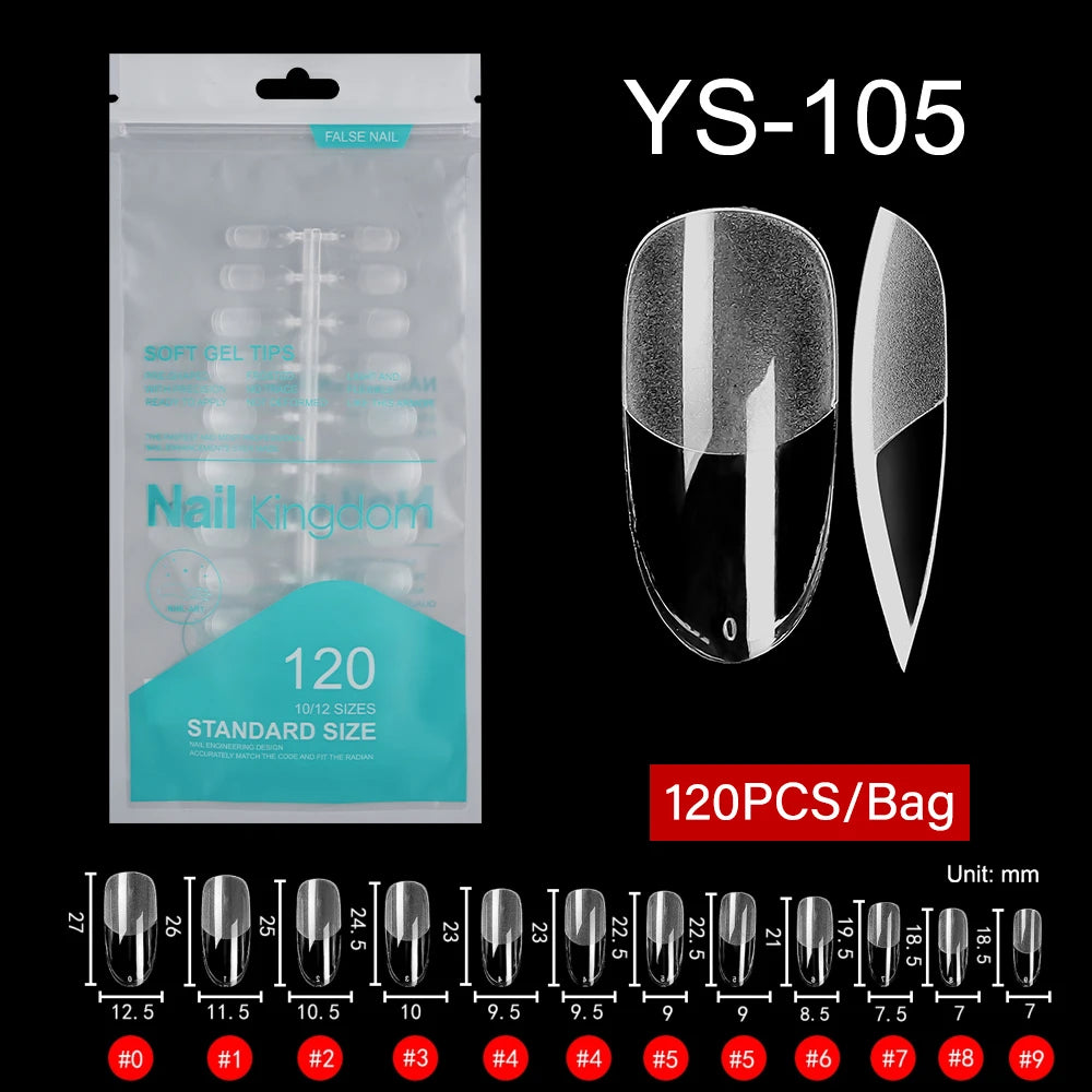 Wholesale 120pcs/bag Full Cover Manicure Clear Nail Tips Traceless Medium Stiletto Half Matte Acrylic Nail Tips for Nail Art