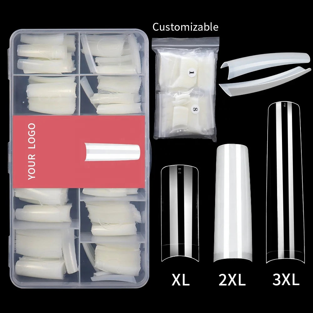 Tapered Square Nail Tips 500pcs/box XXXL French Ultra Thin Half Cover No C Curve Straight Soft Gel French Square Nail Tips