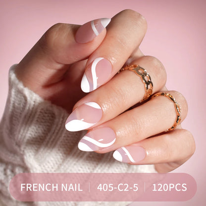 Factory Price 120pcs Full Cover French Handmade Gel Press on Nail Tips Wholesale Natural Nail Tips With Art Design